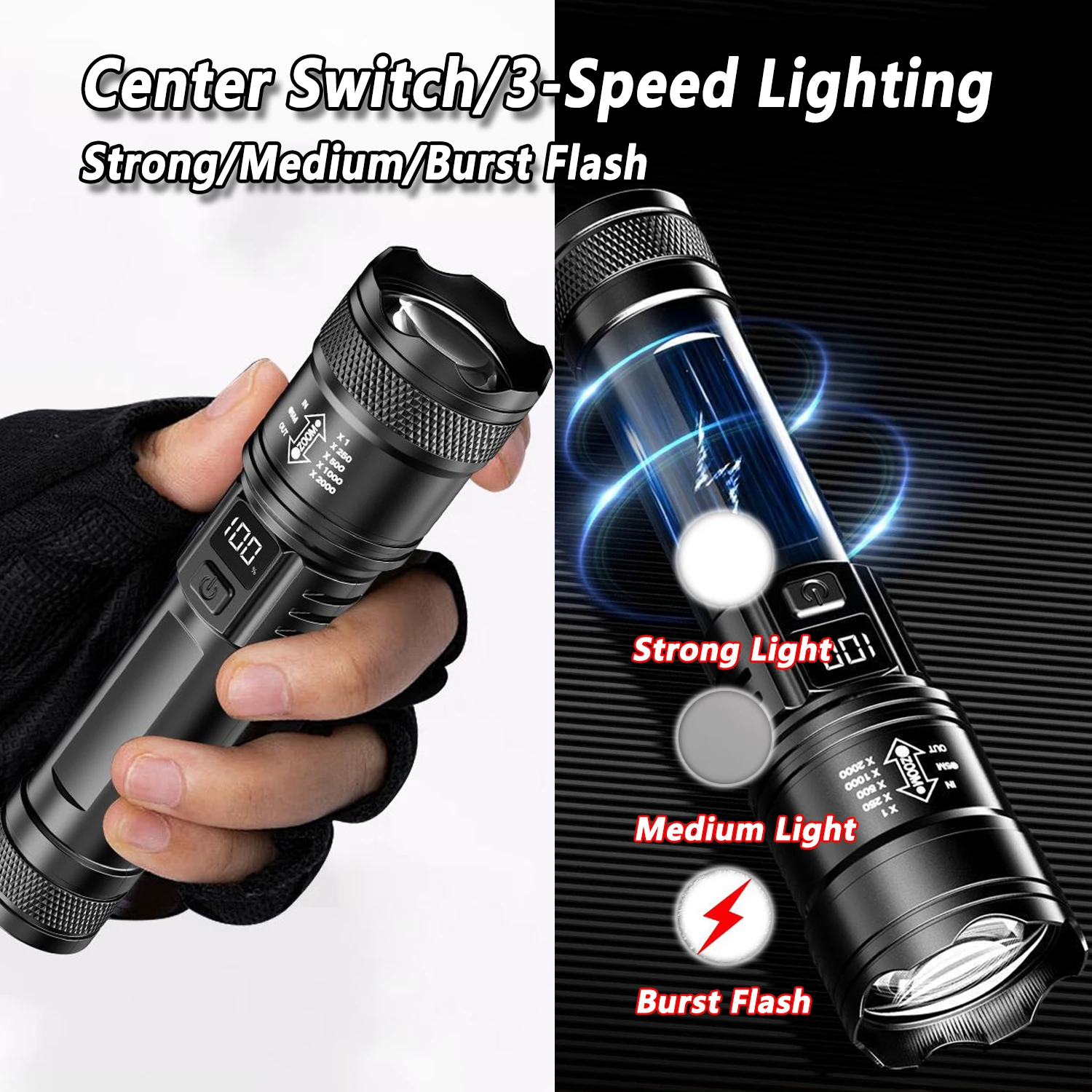 TY-908M Led Flashlight 2000LM  - Tactical Flashlight Rechargeable recension och pris